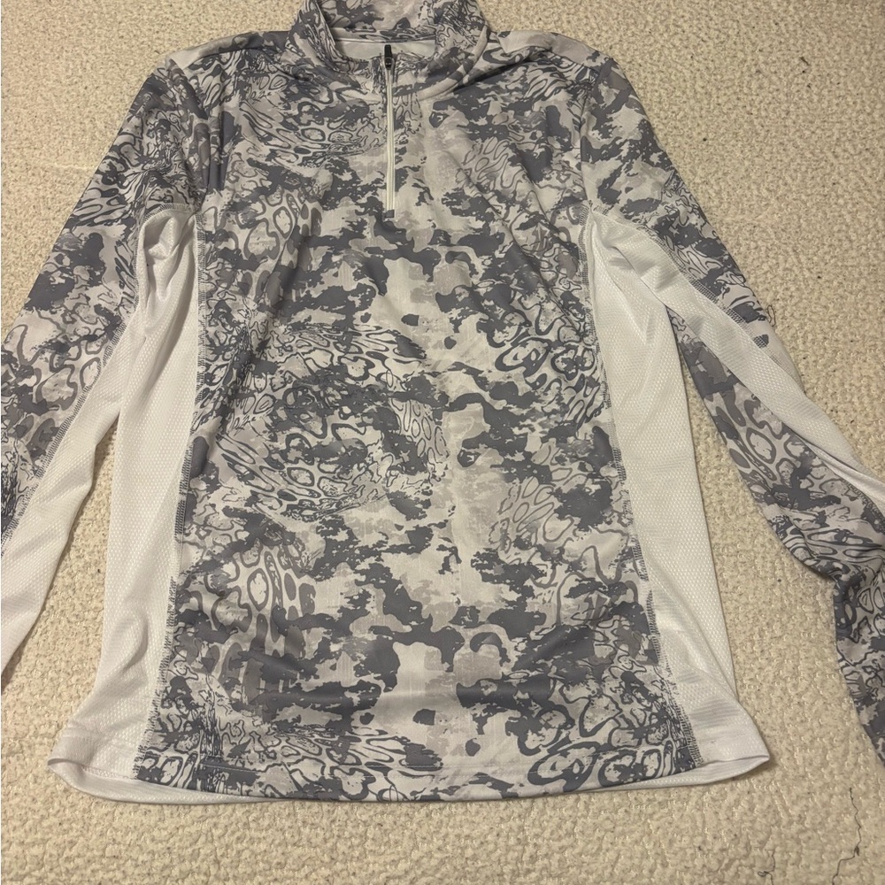 Huk Gray and White Long Sleeve Top